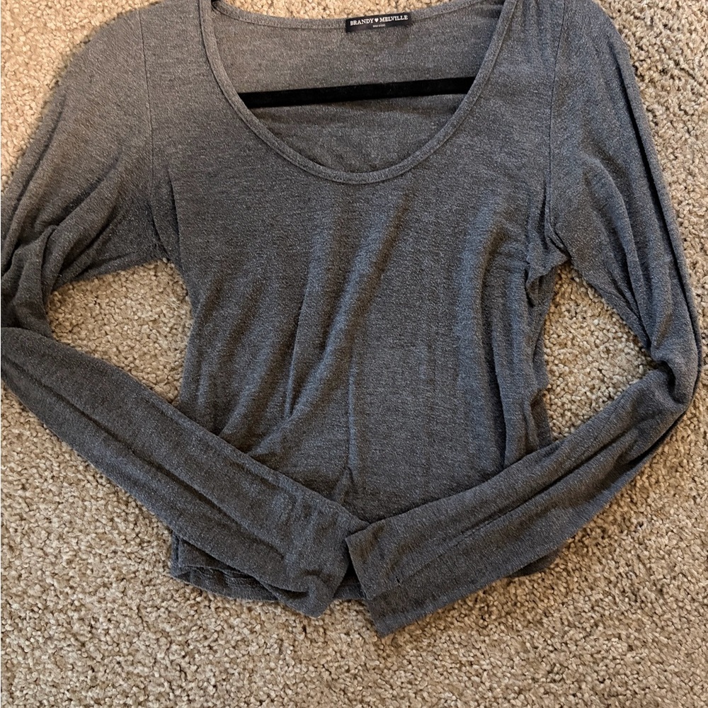 Brandy Melville Charcoal Gray Scoop Neck Long Sleeve Top